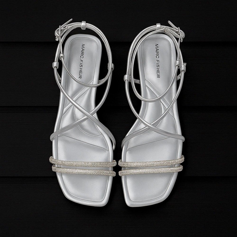 Marc Fisher Silver Rhinestone Strappy Sandals Sz 8M NWOT - Picture 1 of 10